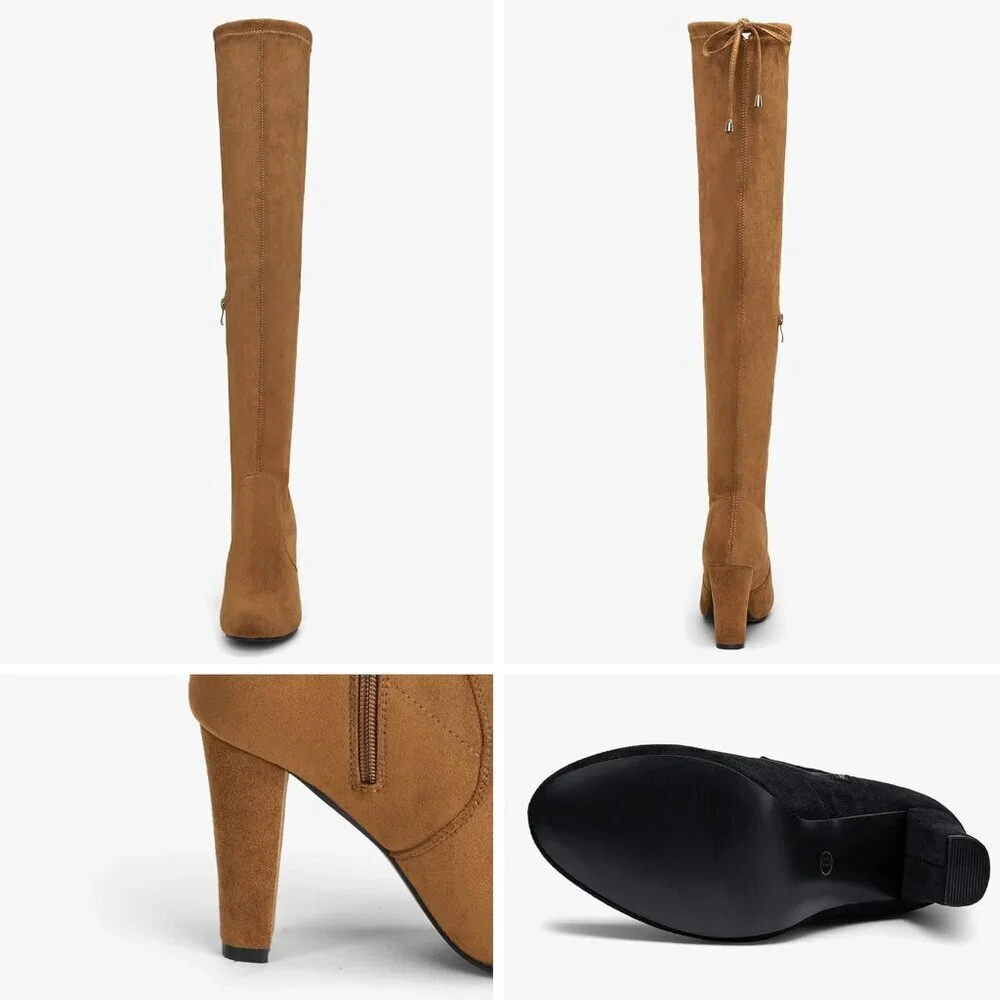 Women’s Camel-knee High Suede Fashion Pointed Toe Thigh High Over The Knee Boots